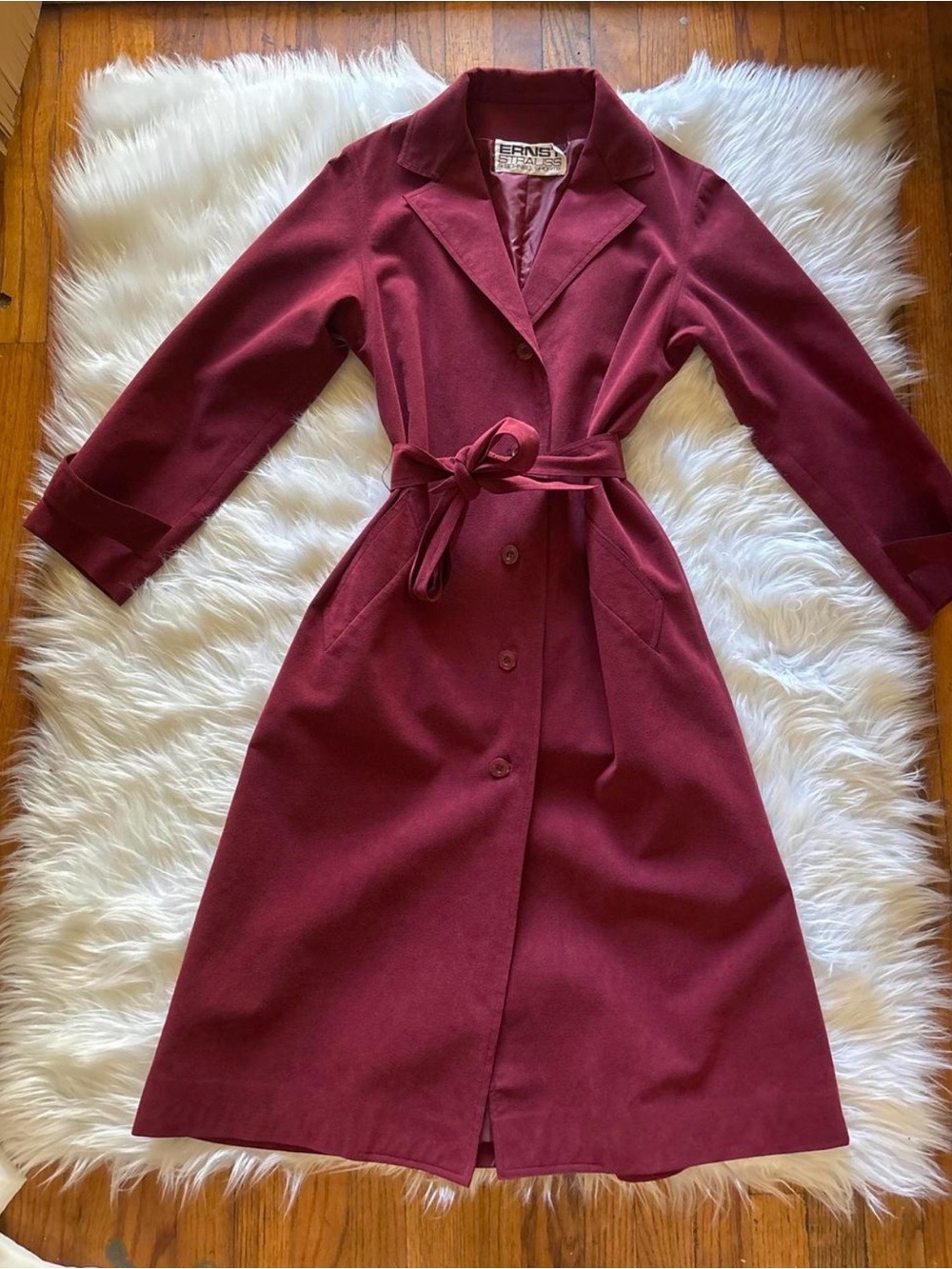 vintage faux suede belted trench coat